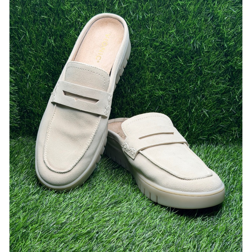Vionic Uptown Mule 2 Cream Sand Suede Penny Loafer Mules Womens 10 BD:03-2025